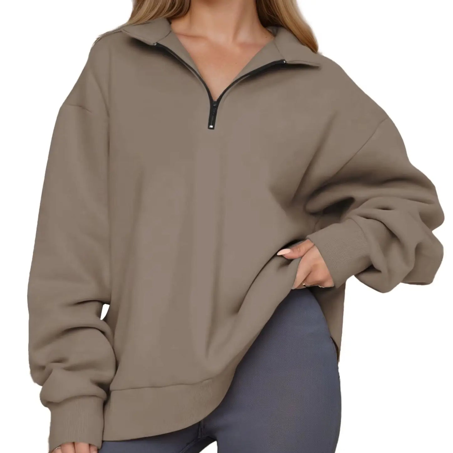 Womens Oversized Sweatshirts Half Zip Pullover Trendy Tops