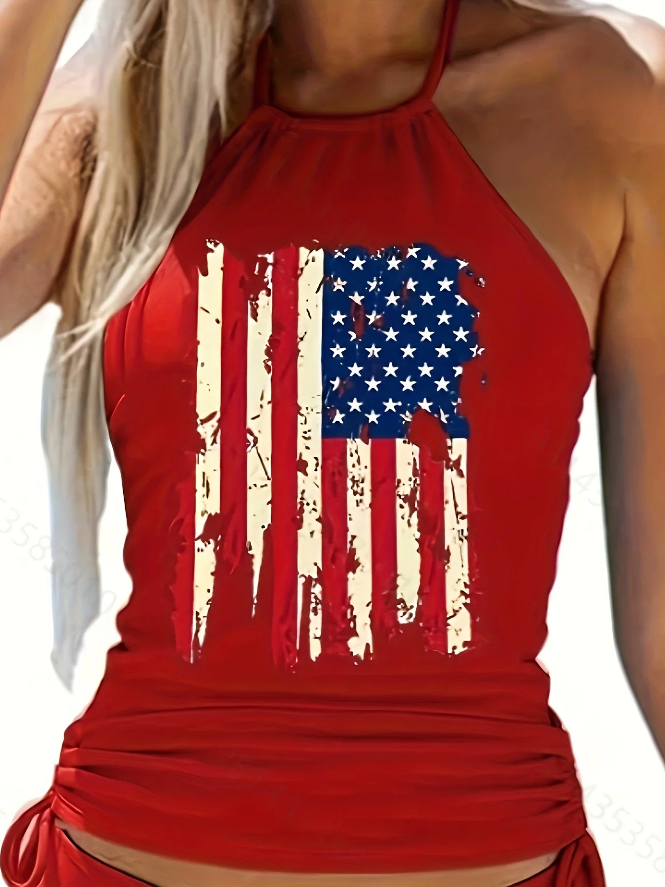 Women's 4th of July Tankini Swimsuit – American Flag Design, Flattering High Neck Fit