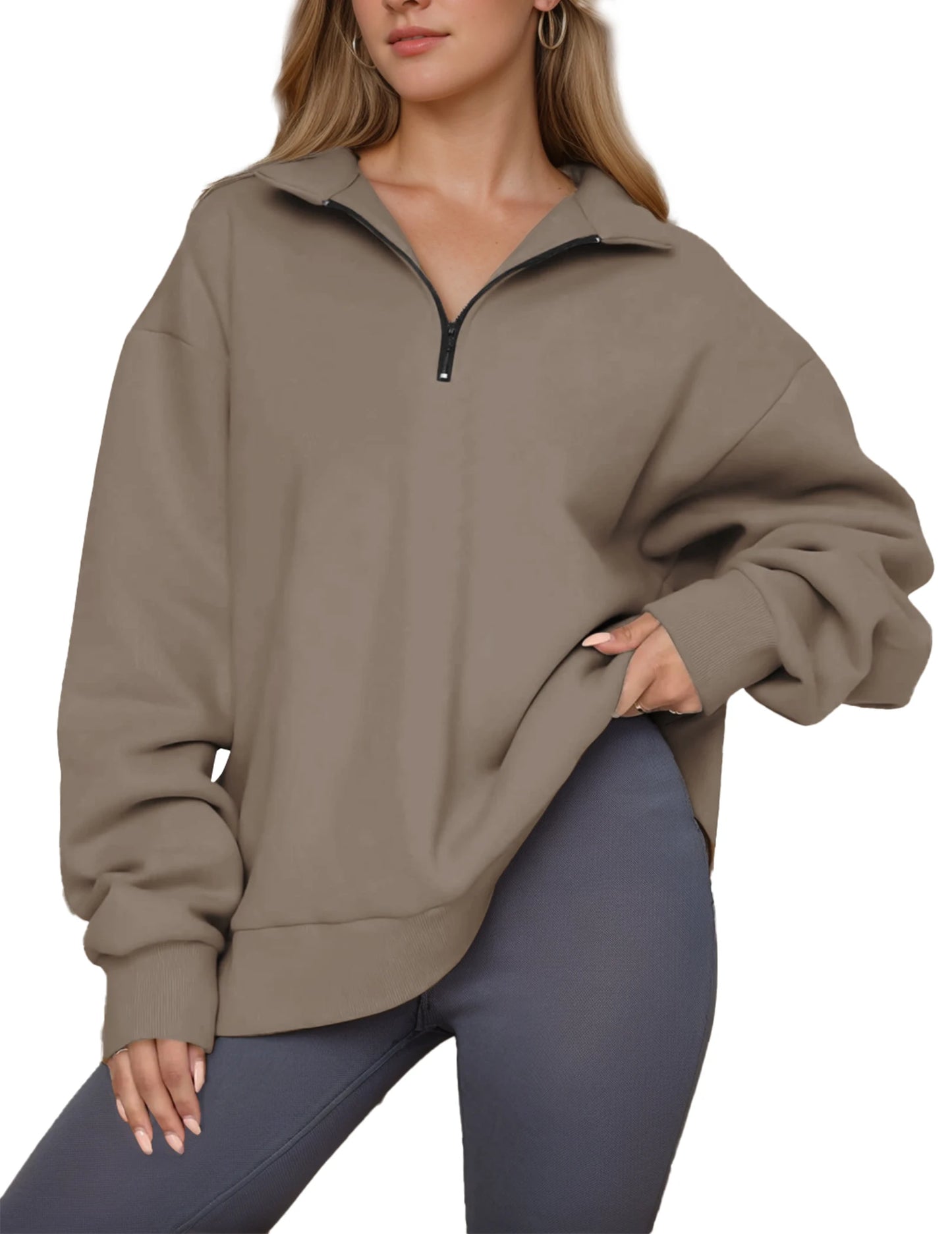 Womens Oversized Sweatshirts Half Zip Pullover Trendy Tops