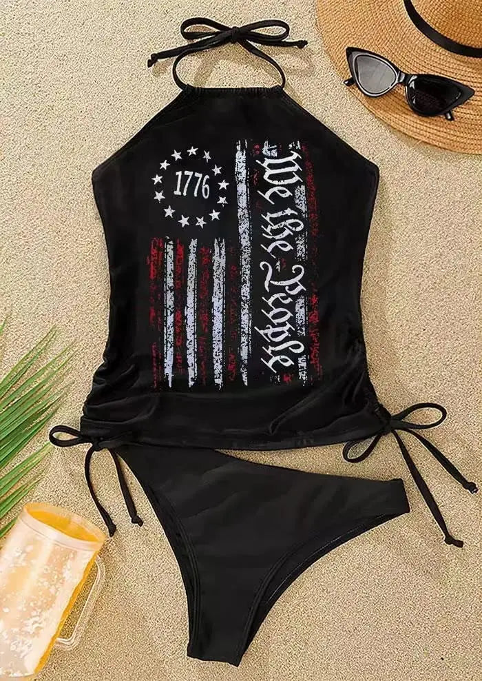 Women's 4th of July Tankini Swimsuit – American Flag Design, Flattering High Neck Fit