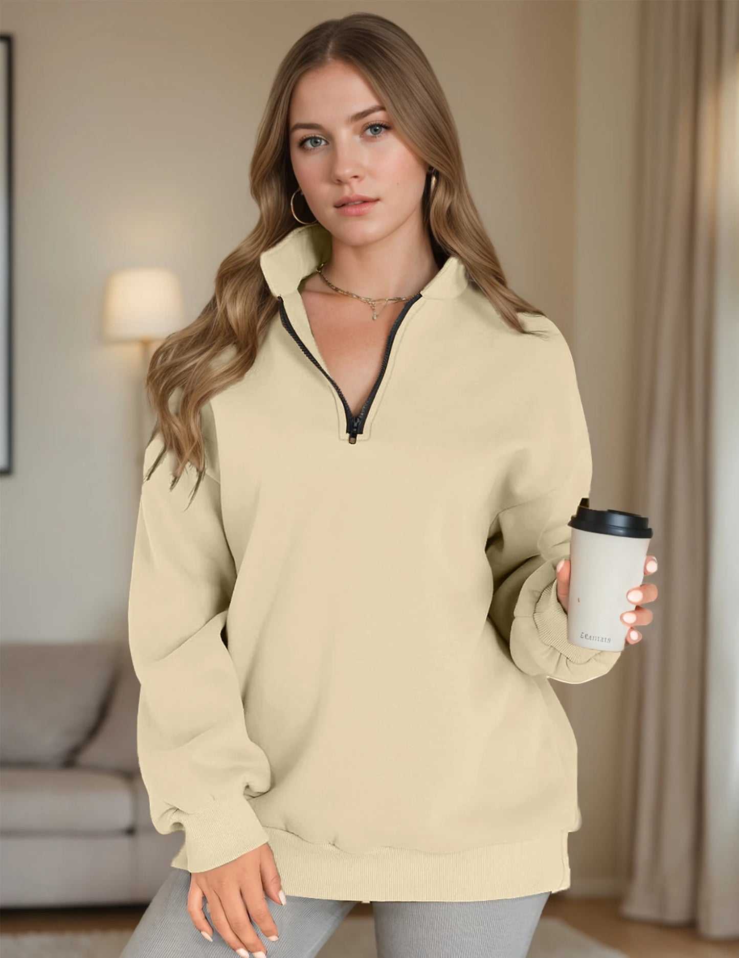 Womens Oversized Sweatshirts Half Zip Pullover Trendy Tops