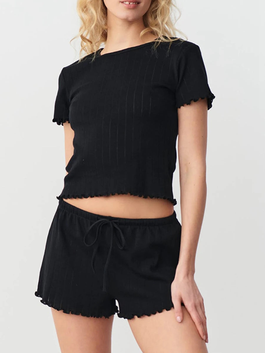 Women Pajama Set Short Sleeve Crew Neck T-shirt with Shorts