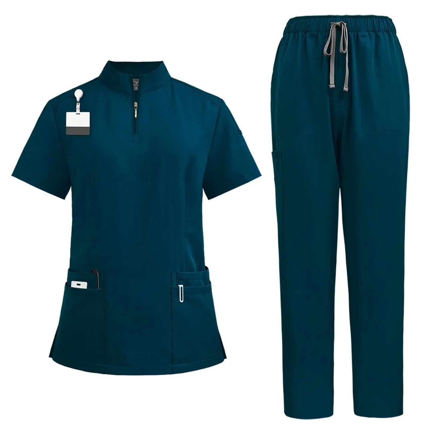 Women Two-Piece Set Solid Color Stand-Up Collar Top And Pants