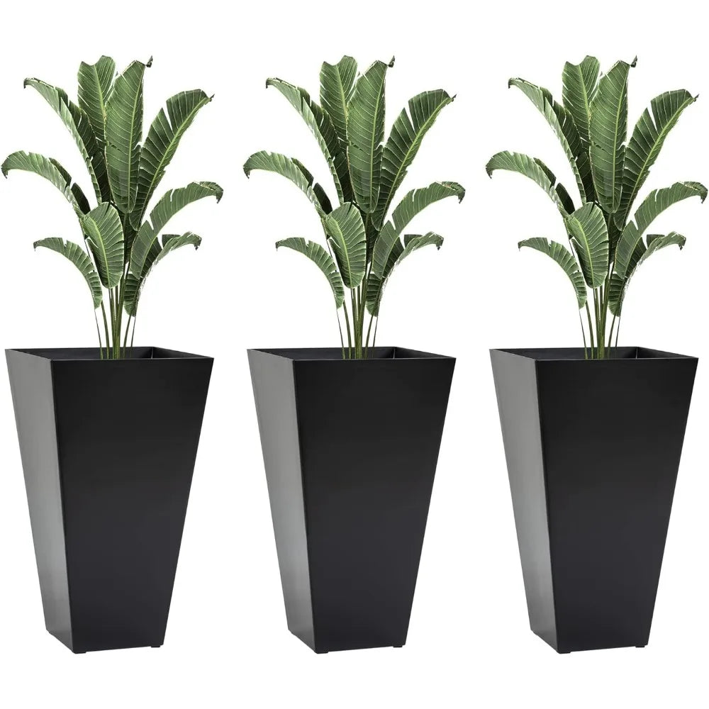 Set of 3 Tall Planters with Drainage Hole, 28" Outdoor Flower Plant Pots, Indoor Planters for Porch Patio and Deck