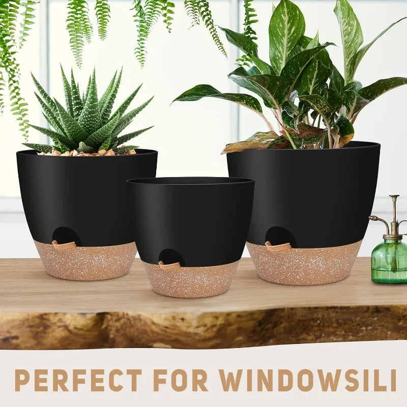 12" 10" 9" Large Self Watering Plant Pots 3 Pack Planters