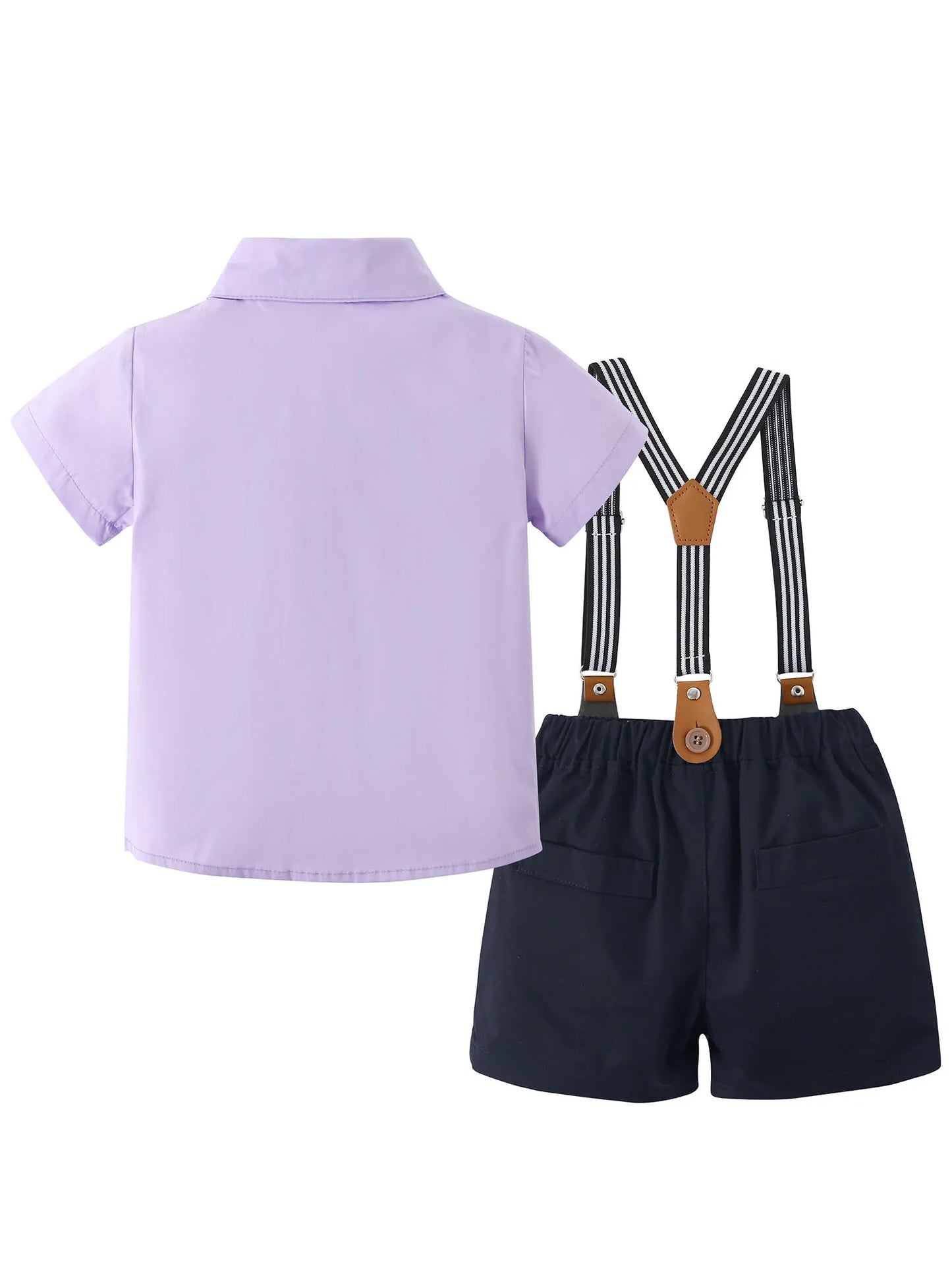 Toddler Baby Boy Clothes 1-5T Boy Gentleman Suit Short Sleeves Shirt +Suspender Pants +Bowtie Toddler Dress Boy Outfit