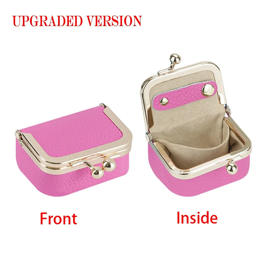 Royal Bagger Genuine Leather Mini Jewelry Coin Purse Solid Color Kiss Lock Change Pouch Casual Small Storage Bag for Women 1894