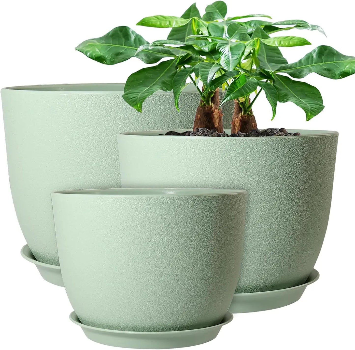 12/10/9 Large Modern Plant Pots, Plastic Planters with Drainage Holes and Saucers for Indoor Outdoor Plants Flowers