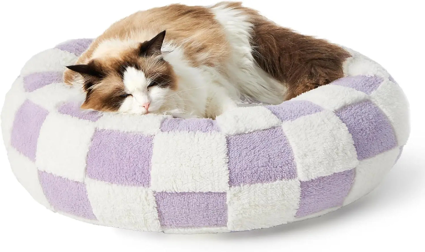 Donut Small Dog Bed - Round Cat Beds for Indoor Cats Calming Pet Beds, Cute Modern Beds with Jacquard Shaggy Plush & Anti Slip