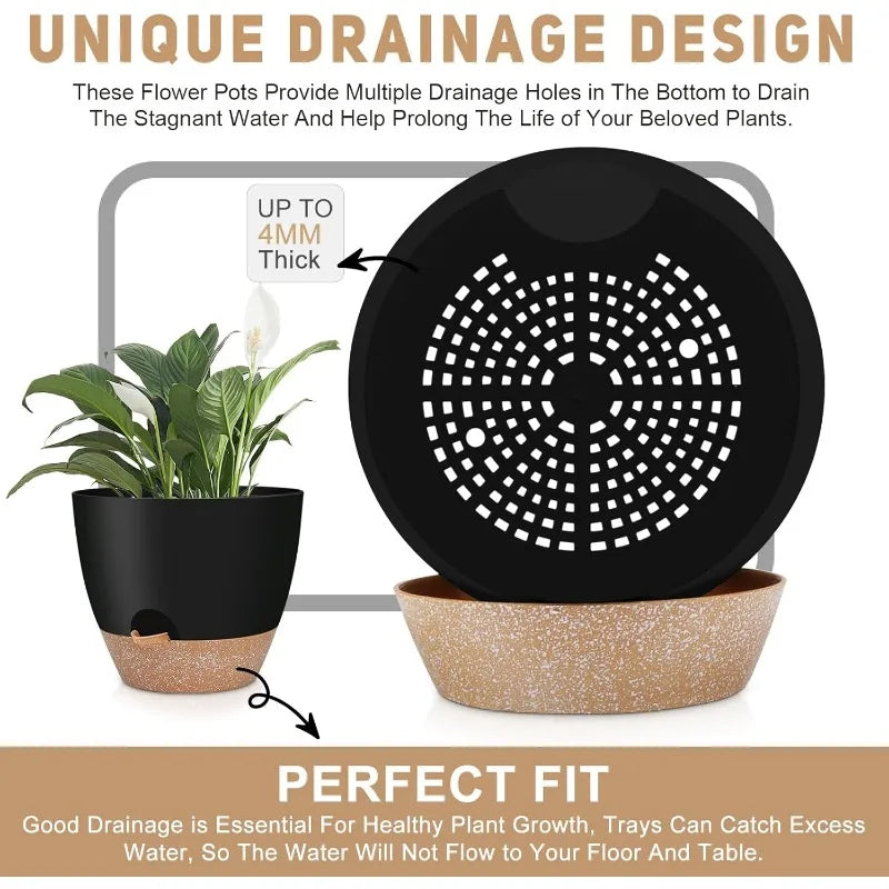12" 10" 9" Large Self Watering Plant Pots 3 Pack Planters