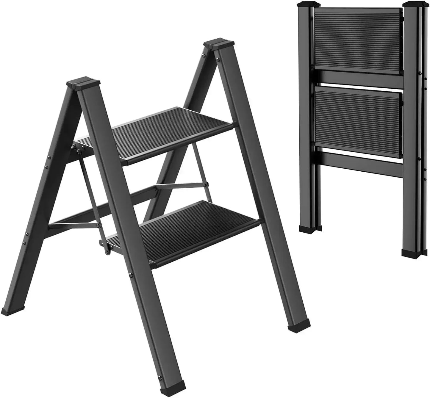 Step Ladder Aluminum Folding Step Stool W/ Wide Anti-Slip Pedal Home Office Lightweight Portable Stepladder (Silver,black)