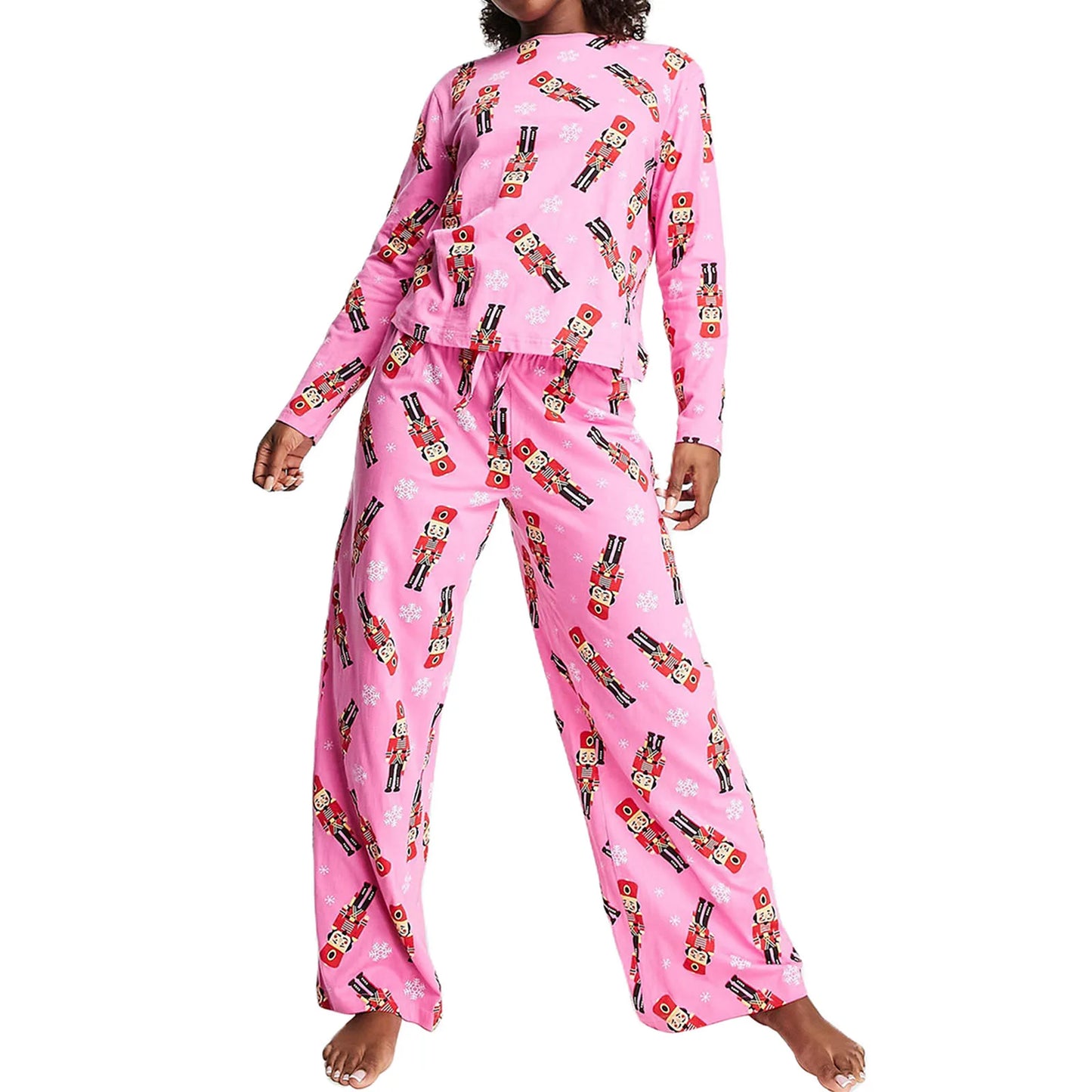 Women Pajama Set Cartoon Soldier Print Long Sleeve T-shirt Pants