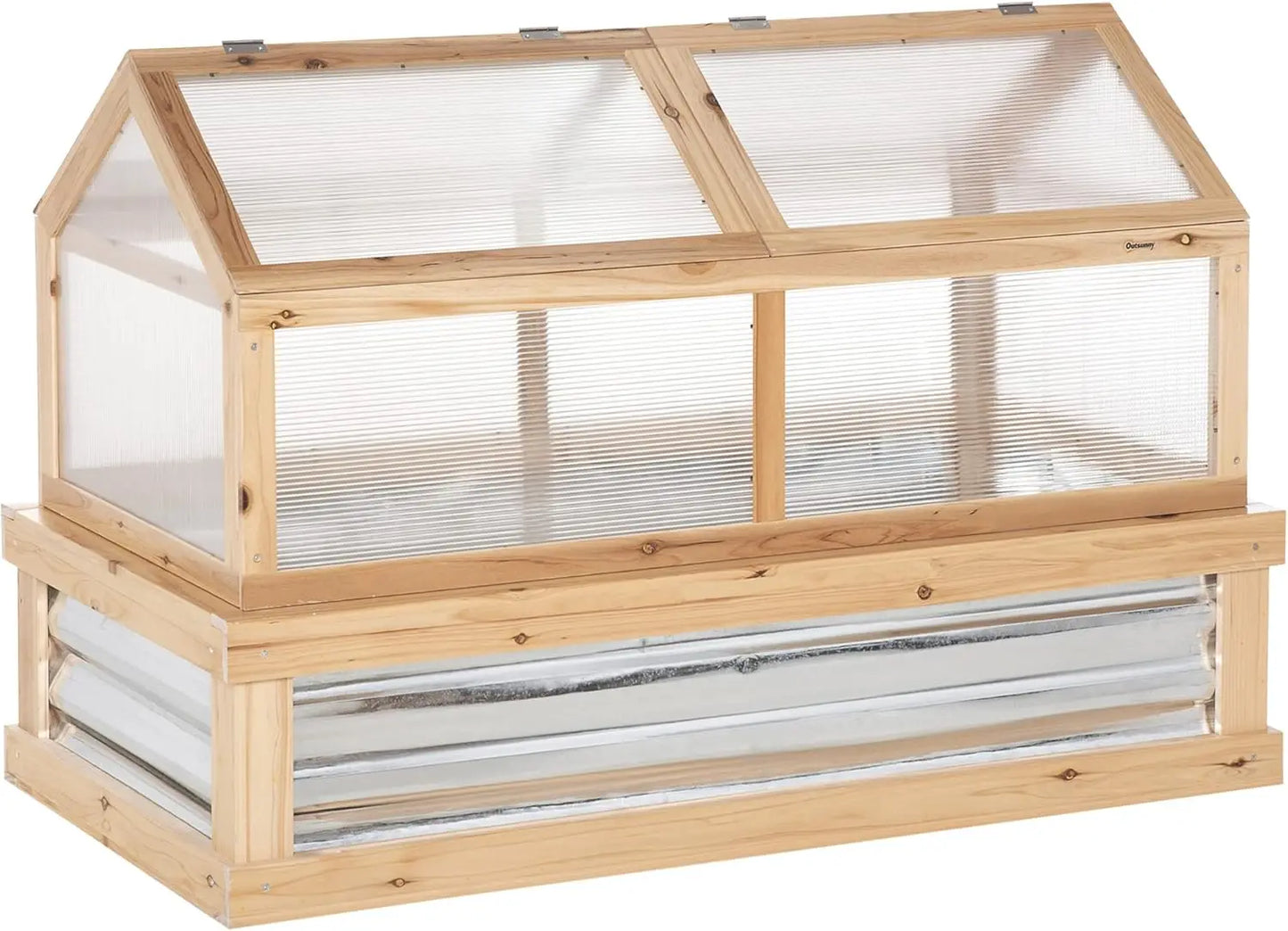 Raised Garden Bed with Polycarbonate Greenhouse, Wooden Garden Cold Frame Greenhouse, Flower Planter Protection, 48" x 24" x 32"