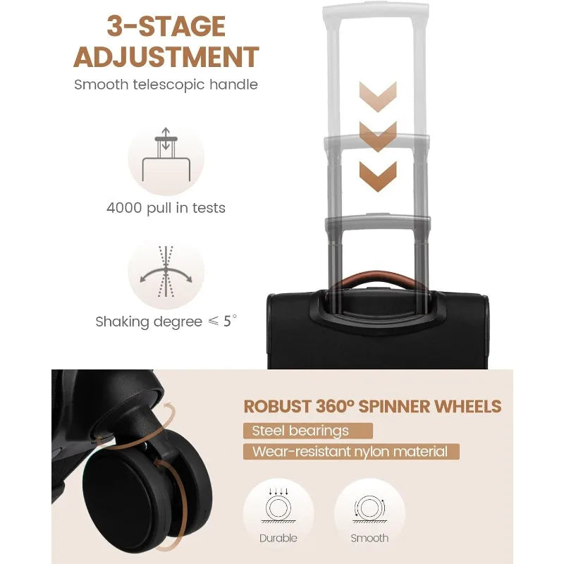 Carry On Luggage 22x14x9 Airline Approved, 20 Inch Softside Suitcases with Wheels, Lightweight Spinner Carry on Suitcase