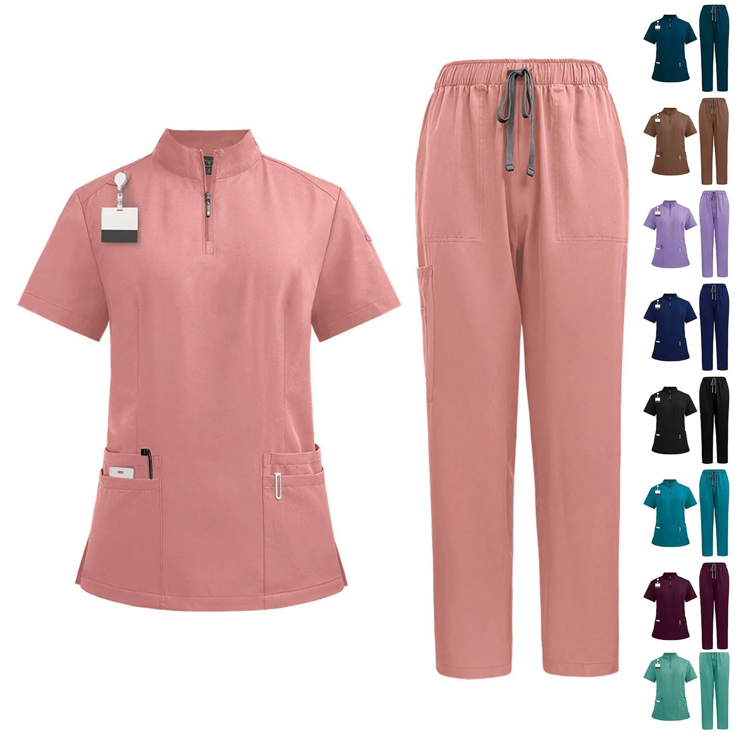 Women Two-Piece Set Solid Color Stand-Up Collar Top And Pants