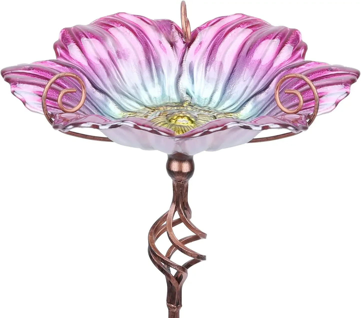 31 Inch Height Glass Birdbath Birdfeeder with Metal Stake Garden Yard Outdoor Blue