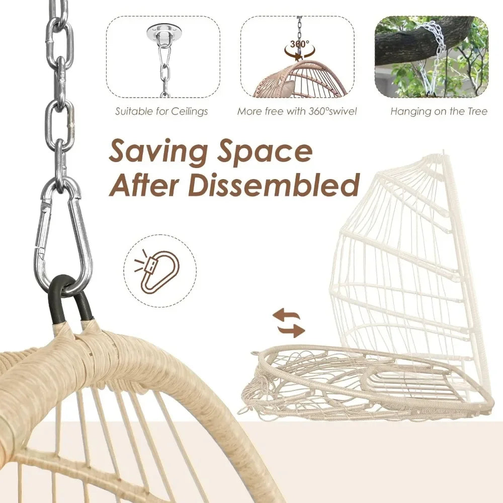 Egg Chair Without Stand Luxury Outdoor Patio Wicker Hanging Swing Egg Chairs with Water Resistant Cushions for Patio Backyard