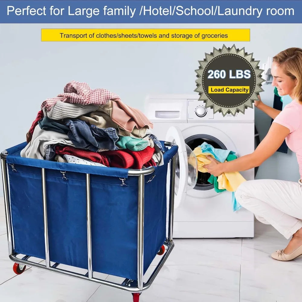Laundry Cart Large Capacity,400L Large Home Industrial Rolling Laundry Hamper with 4 Inch Heavy Duty Wheels