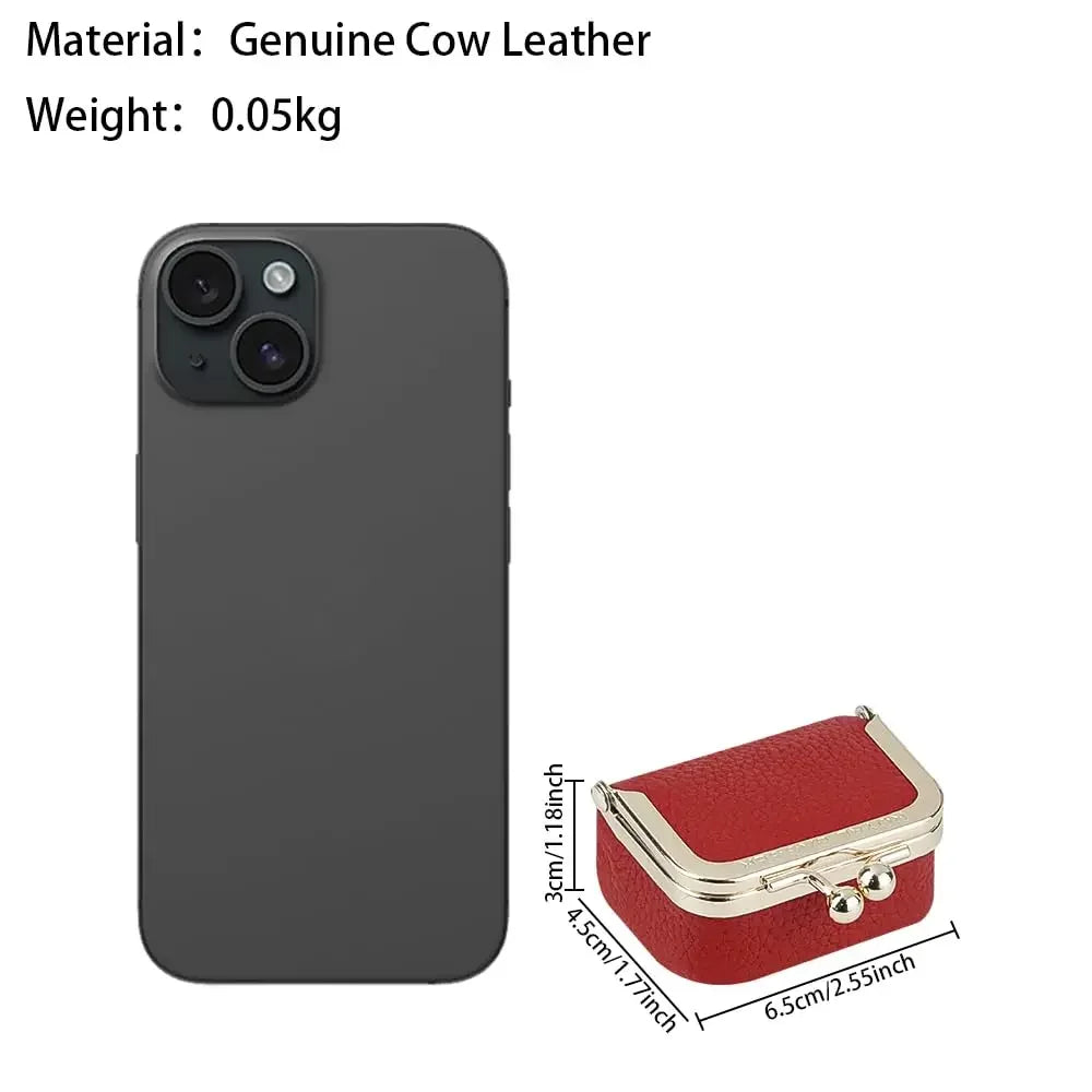Royal Bagger Genuine Leather Mini Jewelry Coin Purse Solid Color Kiss Lock Change Pouch Casual Small Storage Bag for Women 1894
