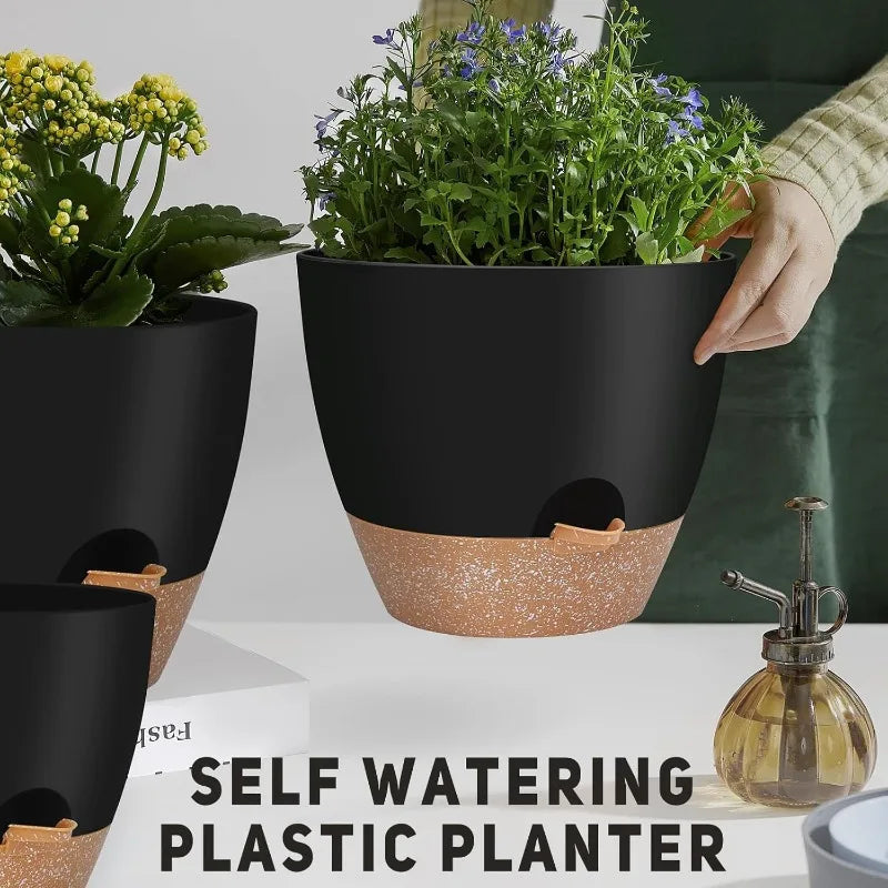12" 10" 9" Large Self Watering Plant Pots 3 Pack Planters