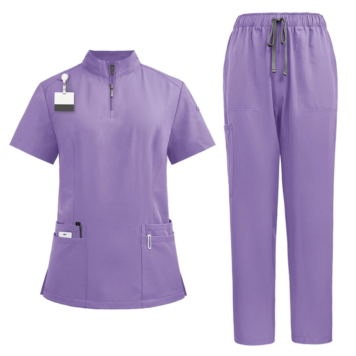 Women Two-Piece Set Solid Color Stand-Up Collar Top And Pants