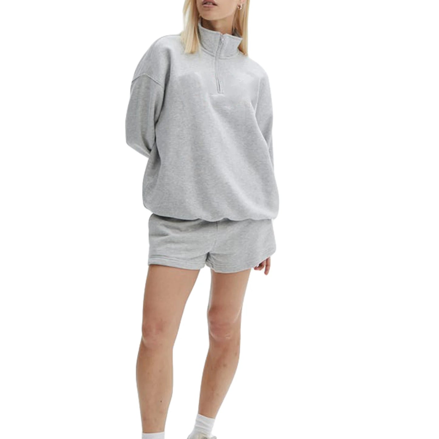 Women Shorts Set Long Sleeve Stand Collar Zipped Sweatshirt Activewear Fall Outfit