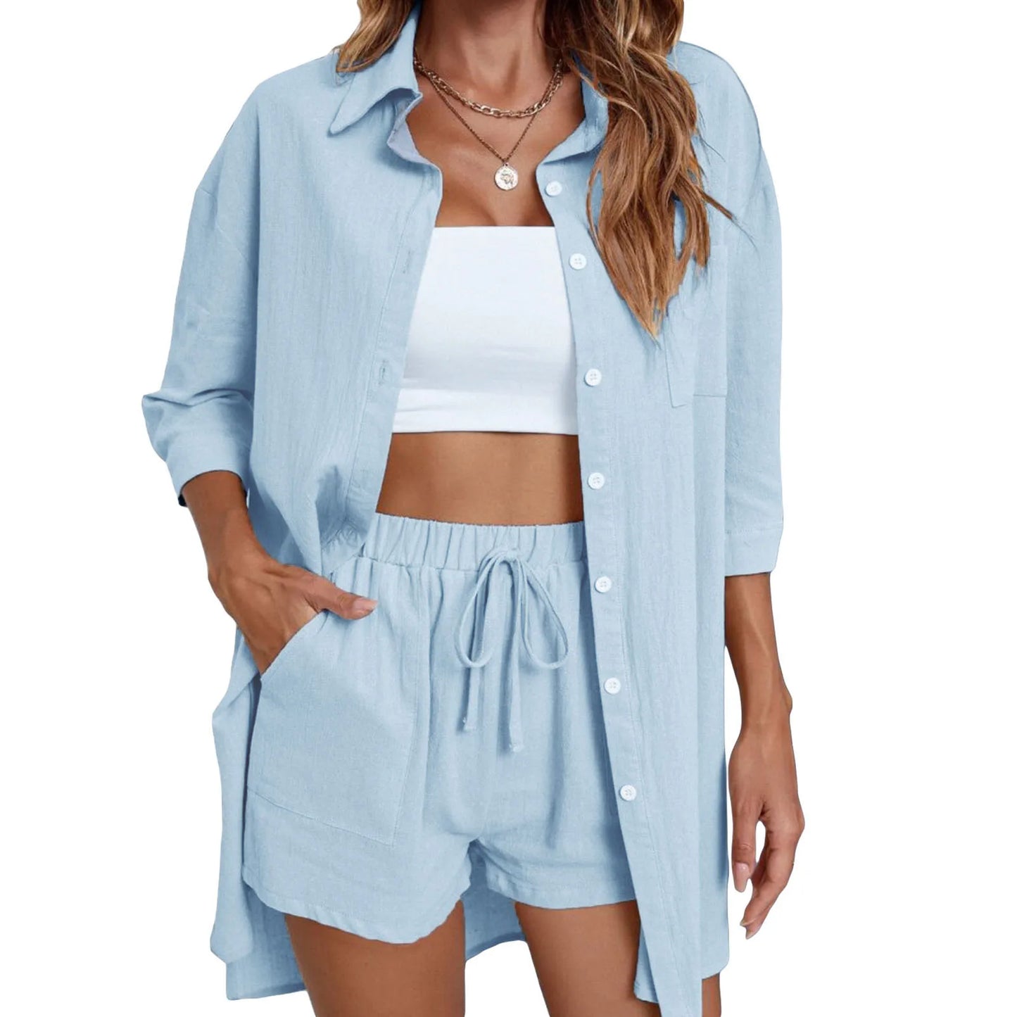 Women’s Casual 2 Piece Outfits Fashion Short Sleeve Set