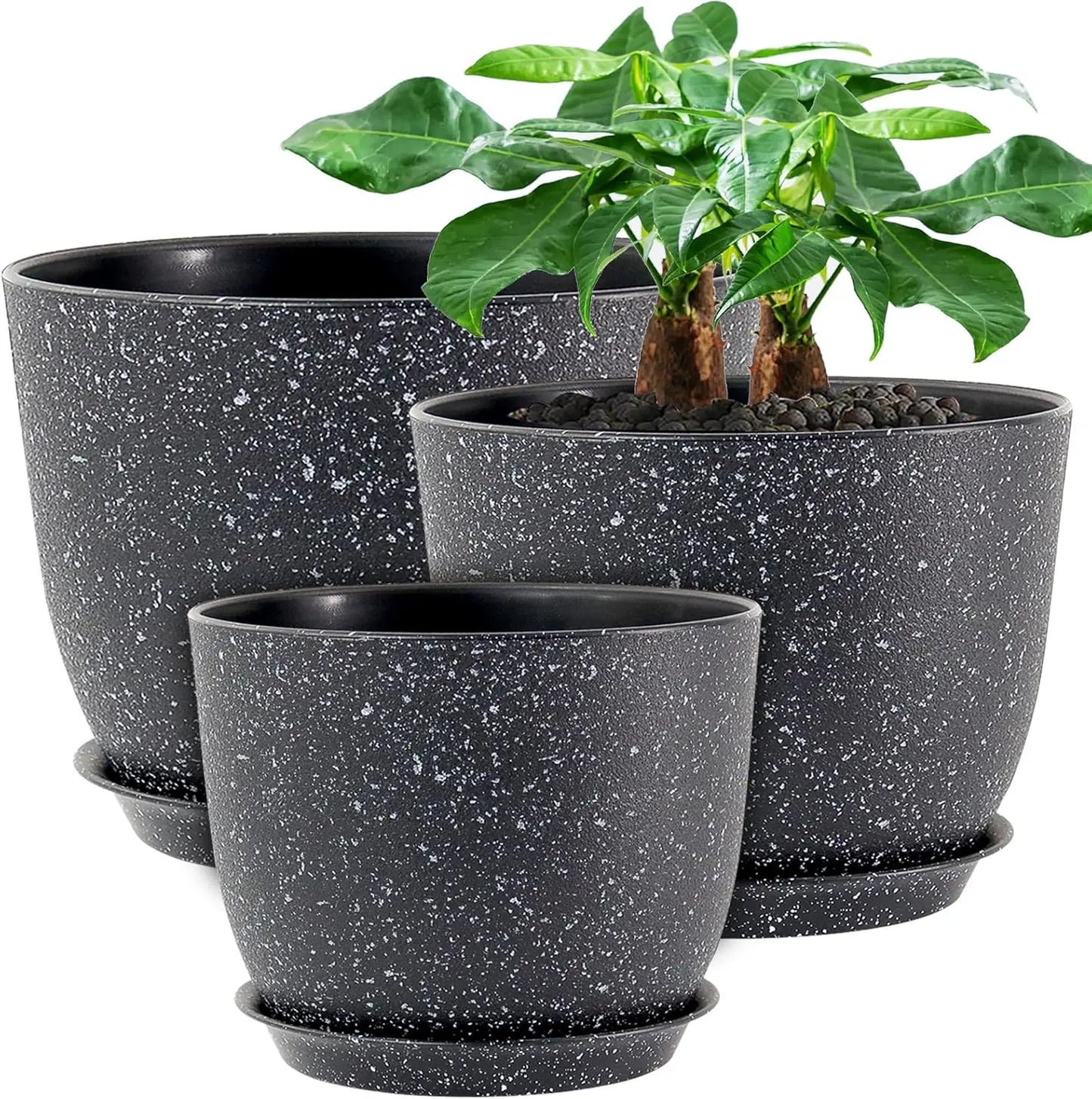 12/10/9 Large Modern Plant Pots, Plastic Planters with Drainage Holes and Saucers for Indoor Outdoor Plants Flowers