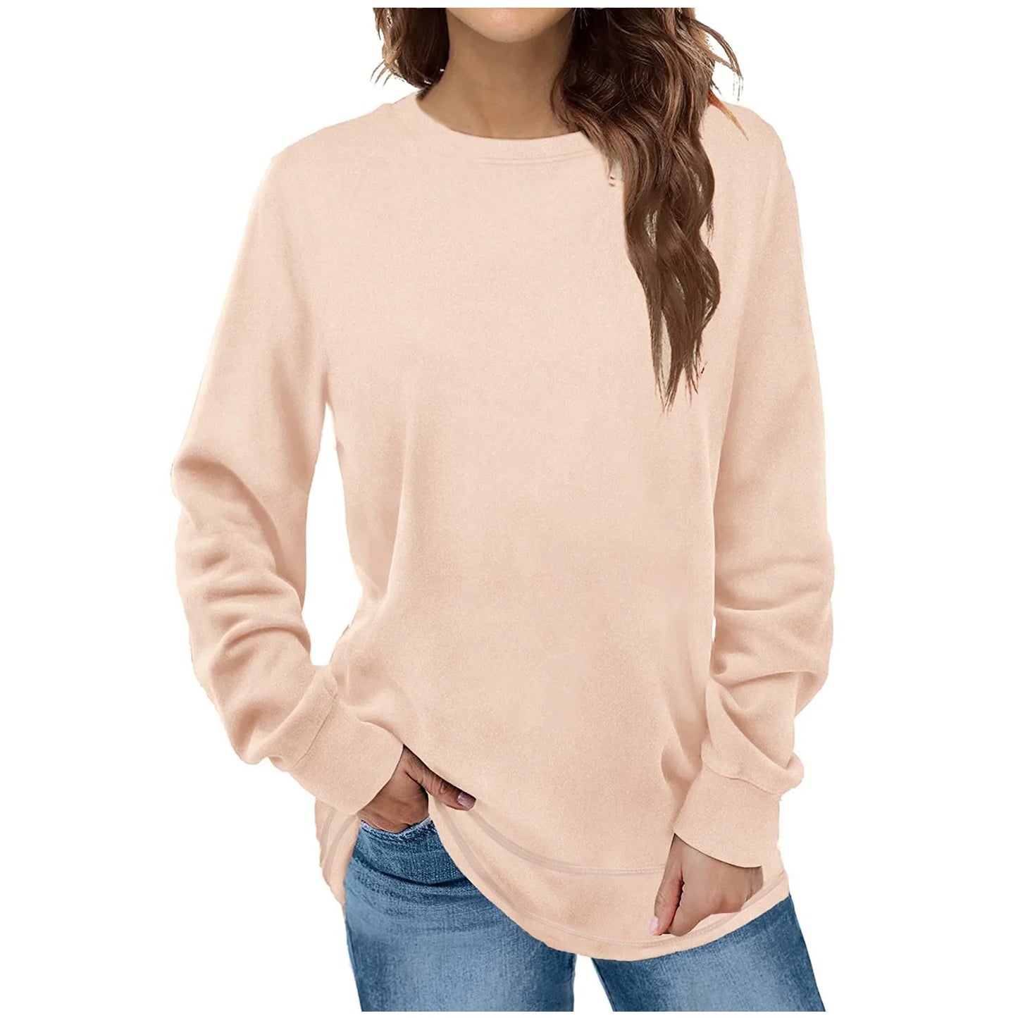 2024 Solid Color Casual Long Sleeve Women T-Shirts Oversize Tops
