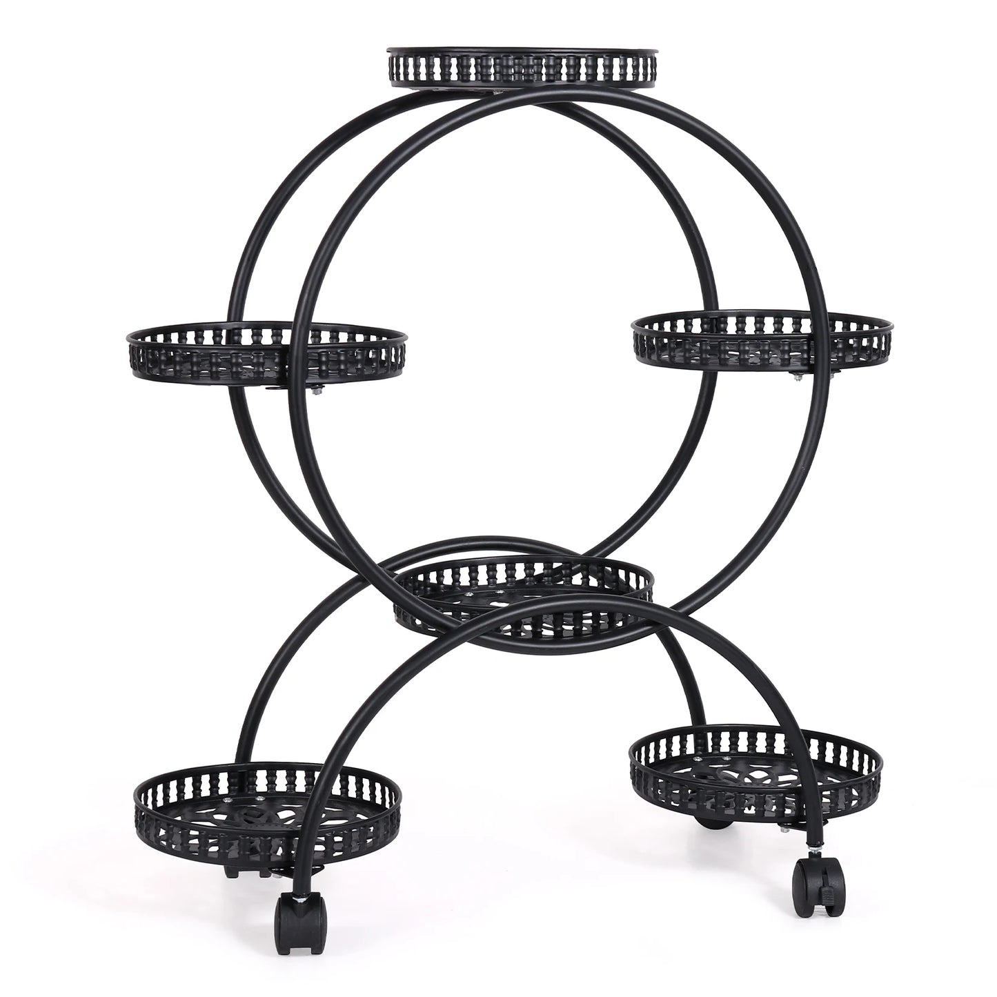 Unho 6 Potted Metal Plant Stand Garden Cart Holder With Wheels