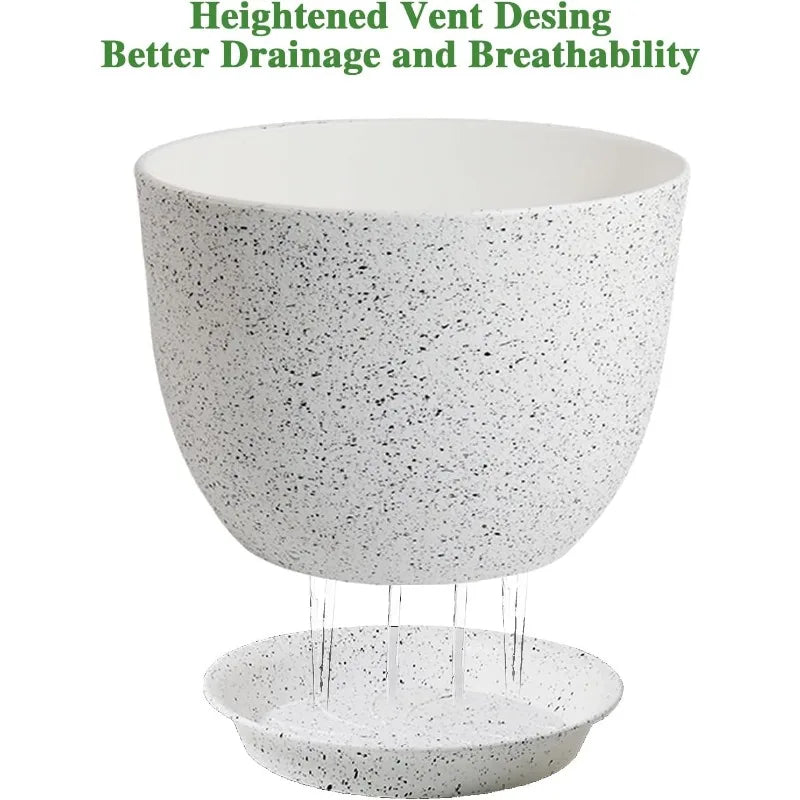 12/10/9 Large Modern Plant Pots, Plastic Planters with Drainage Holes and Saucers for Indoor Outdoor Plants Flowers
