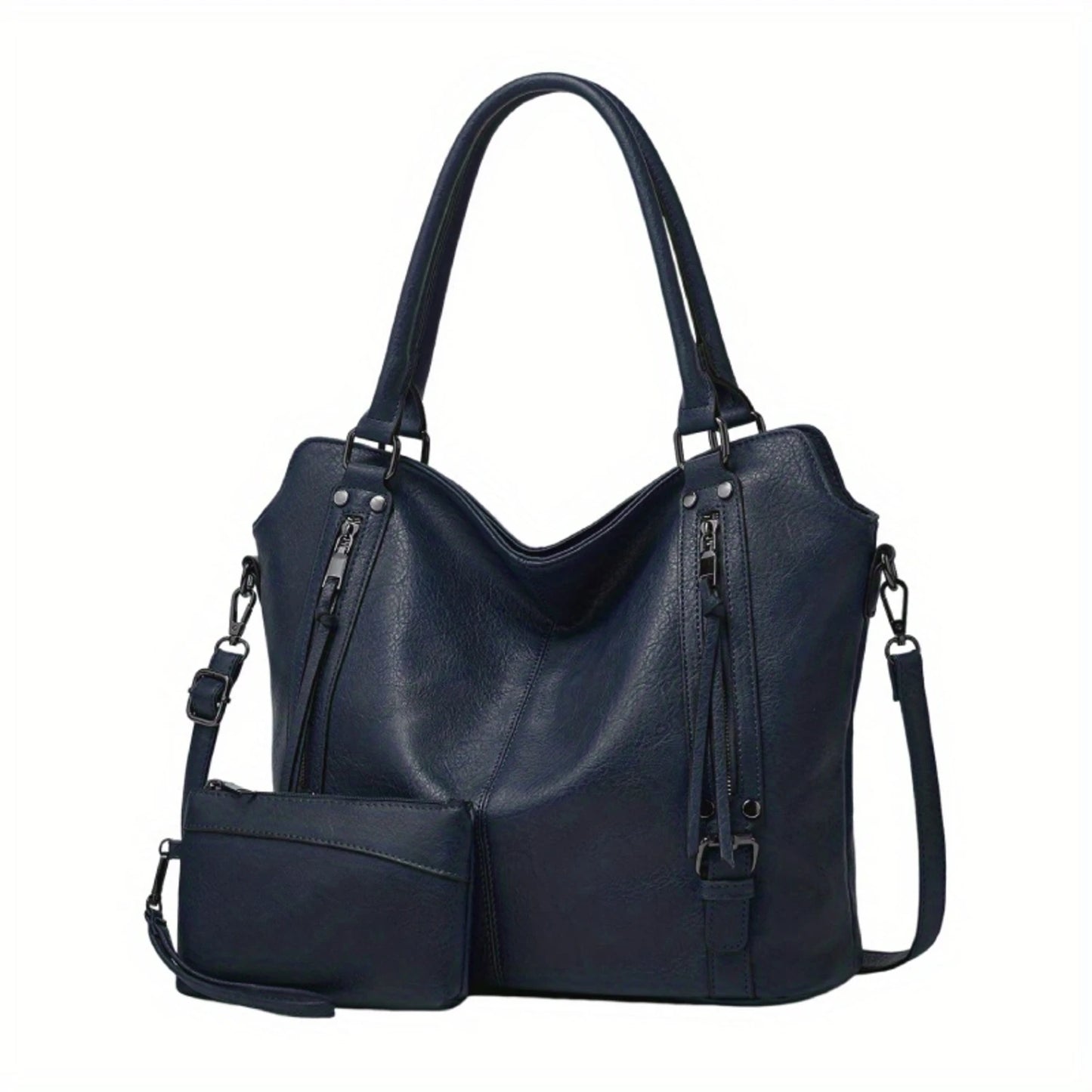 2PC Set Purses Tote Bag For Women, Handbags PU Leather Large Shoulder Bag, Cow Pattern Work Bags With Multi-Pockets, Designer H
