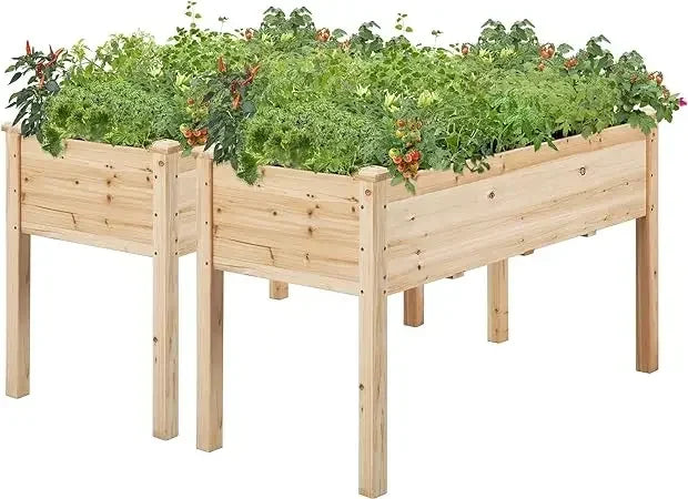 Raised Garden Bed Elevated Wooden Planter Box Stand for Herbs Vegetables Flowers Outdoor Patio Deck