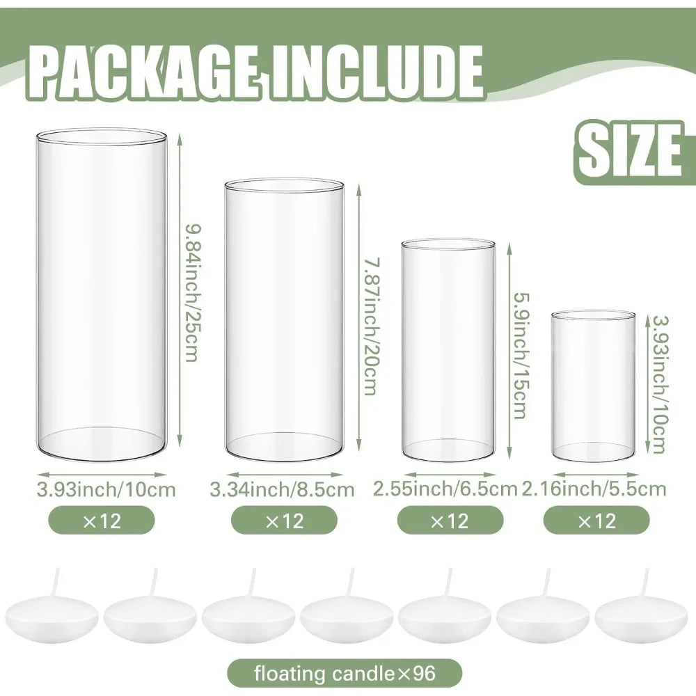 4 Sizes(4/6/ 8/10 Inch) Glass Clear Cylinder Vase Home Decor