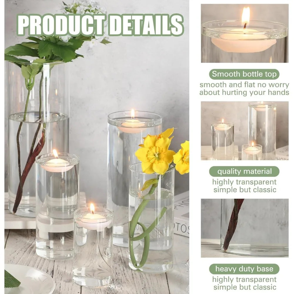 4 Sizes(4/6/ 8/10 Inch) Glass Clear Cylinder Vase Home Decor