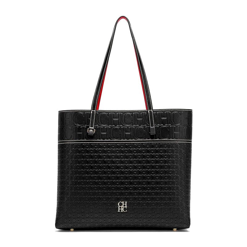 CH Letter Logo Leather Shoulder Bag Brand Women's Bag Large Capacity Resistant Elegant Fashion Casual with Base