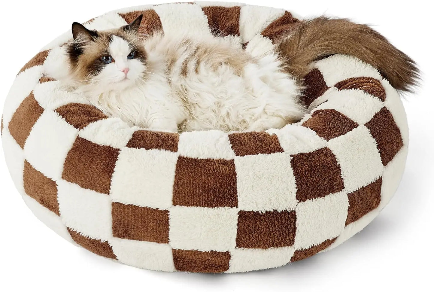 Donut Small Dog Bed - Round Cat Beds for Indoor Cats Calming Pet Beds, Cute Modern Beds with Jacquard Shaggy Plush & Anti Slip