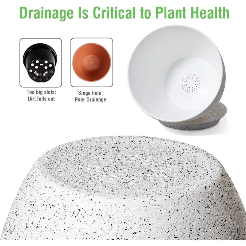 12/10/9 Large Modern Plant Pots, Plastic Planters with Drainage Holes and Saucers for Indoor Outdoor Plants Flowers