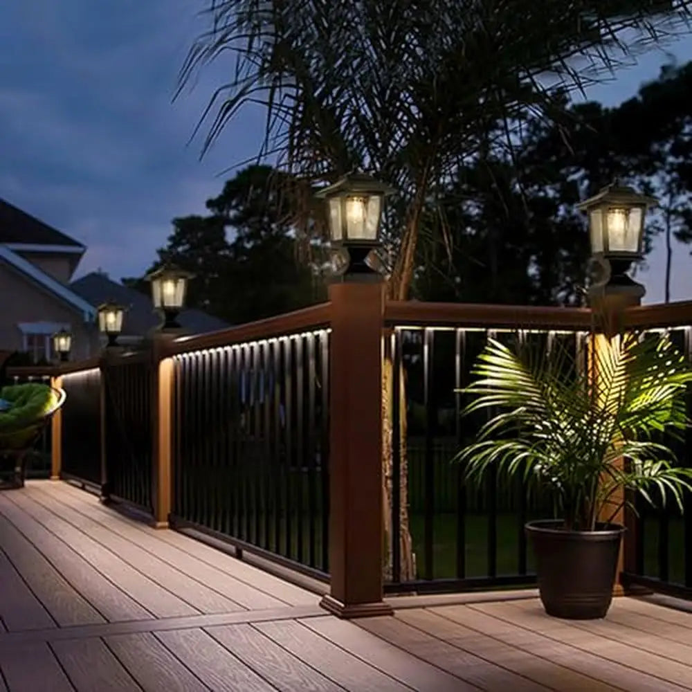 Solar Post Cap Lights Waterproof Outdoor Light 4x4 Fence Deck Patio Glass Shade Aluminum Base LED Lamp Ambient Lighting Durable