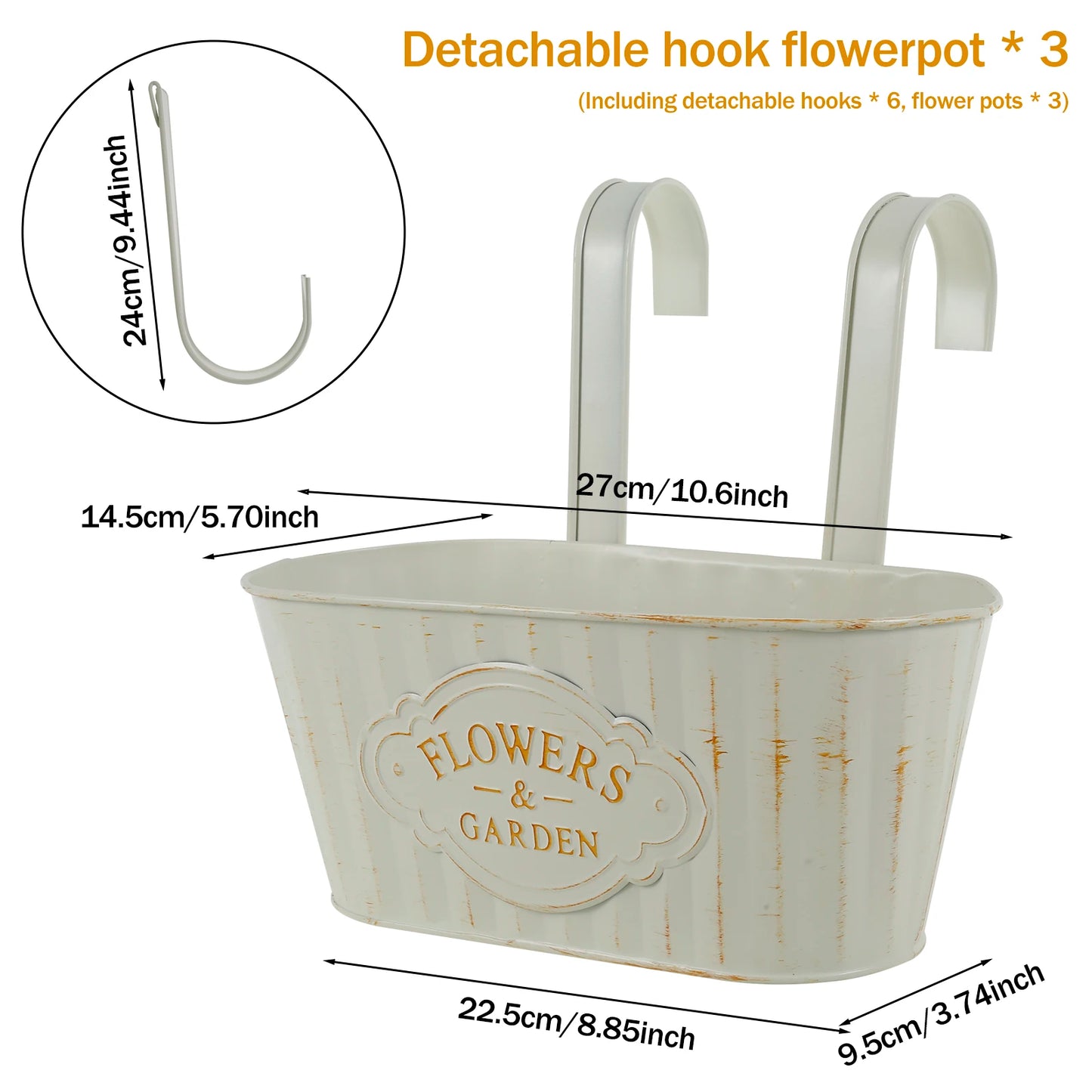 3/6Pcs Hanging Flower Pots Metal Iron Wall Planter Indoor Outdoor