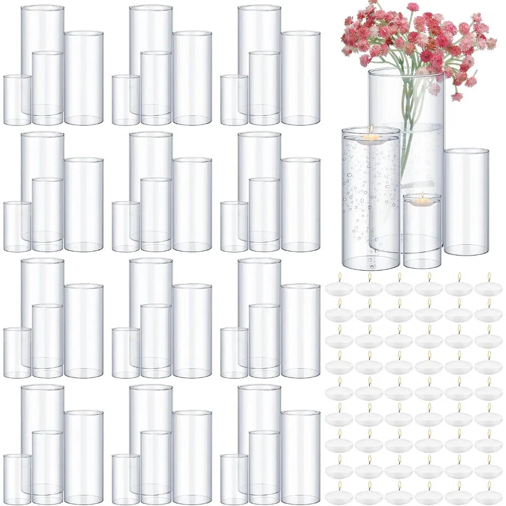 4 Sizes(4/6/ 8/10 Inch) Glass Clear Cylinder Vase Home Decor