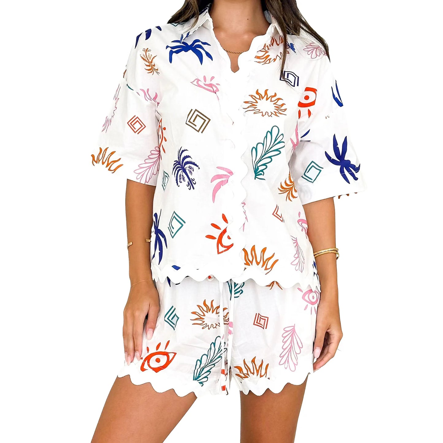Women s Summer Loungewear Set Fashion Print T-Shirt Shorts