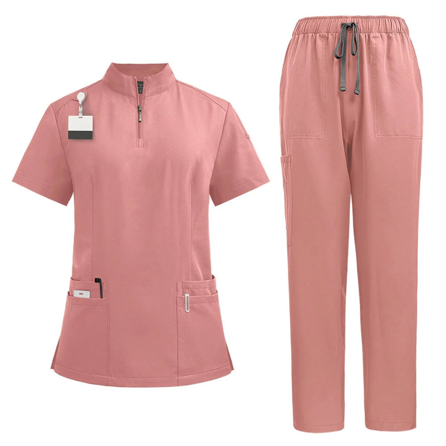 Women Two-Piece Set Solid Color Stand-Up Collar Top And Pants