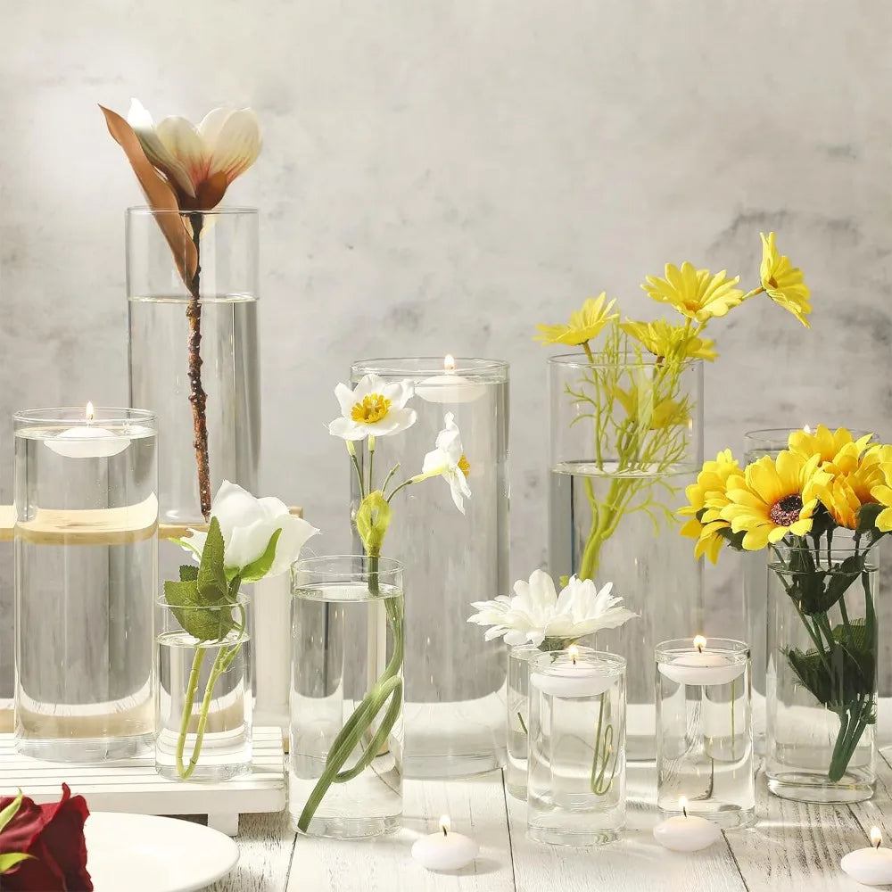 4 Sizes(4/6/ 8/10 Inch) Glass Clear Cylinder Vase Home Decor