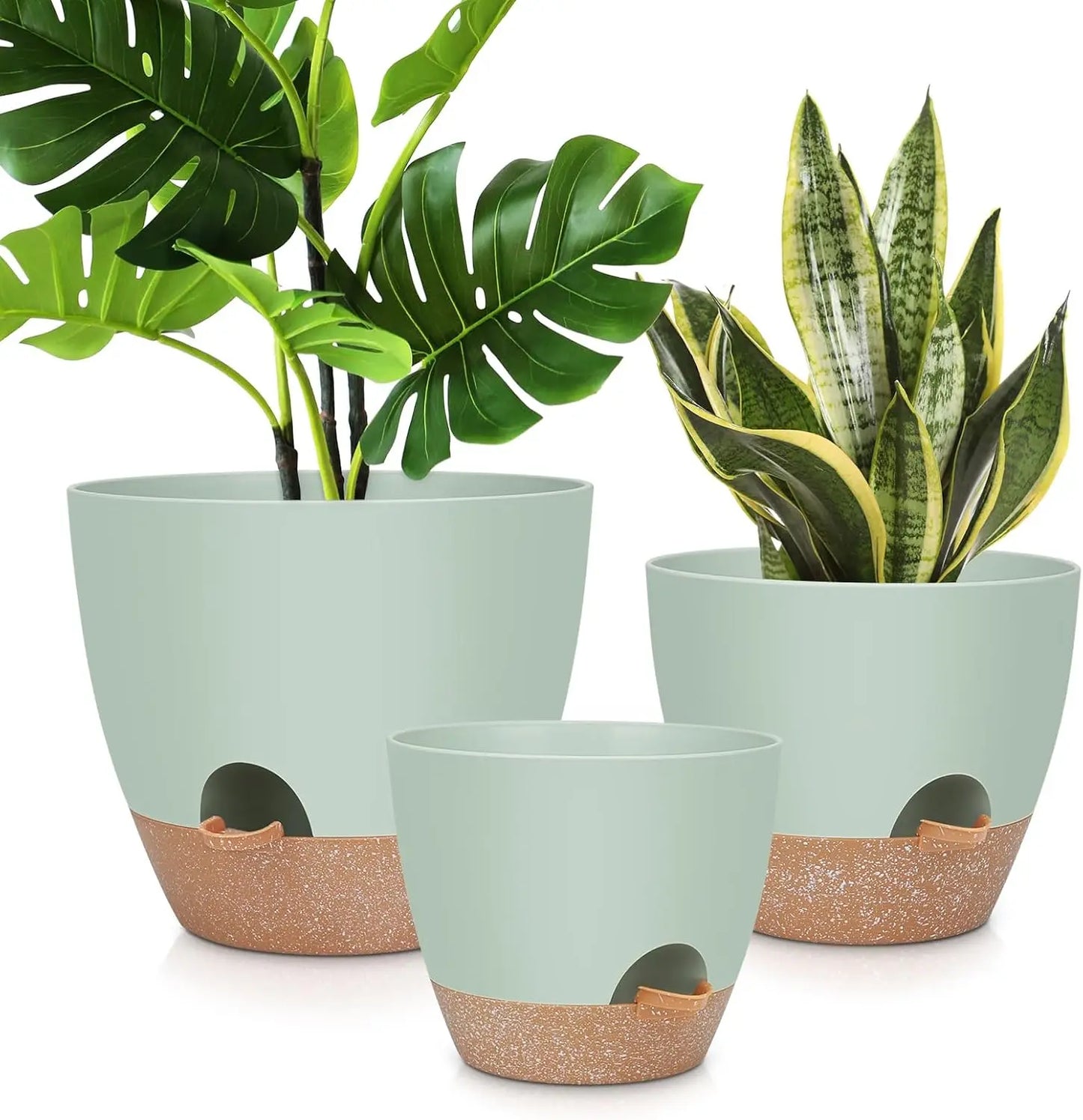 12" 10" 9" Large Self Watering Plant Pots 3 Pack Planters