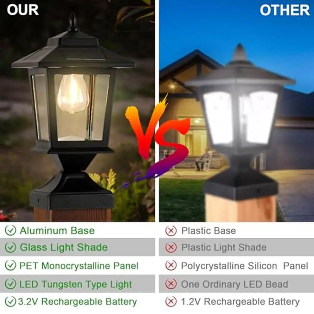 Solar Post Cap Lights Waterproof Outdoor Light 4x4 Fence Deck Patio Glass Shade Aluminum Base LED Lamp Ambient Lighting Durable