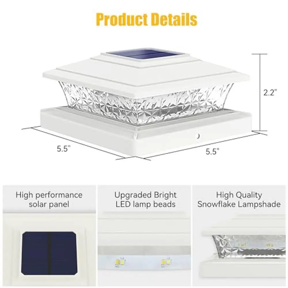 Outdoor Solar Post Lights 6 LEDs 2 Lighting Modes Waterproof Fence Post Cap 4x4 5x5 6x6 Vinyl Wooden Posts Diamond Lampshade