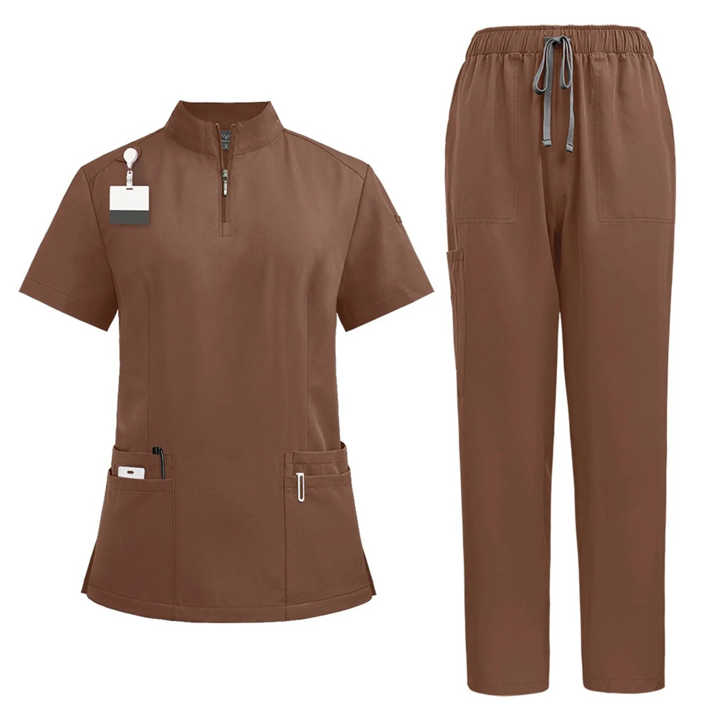Women Two-Piece Set Solid Color Stand-Up Collar Top And Pants