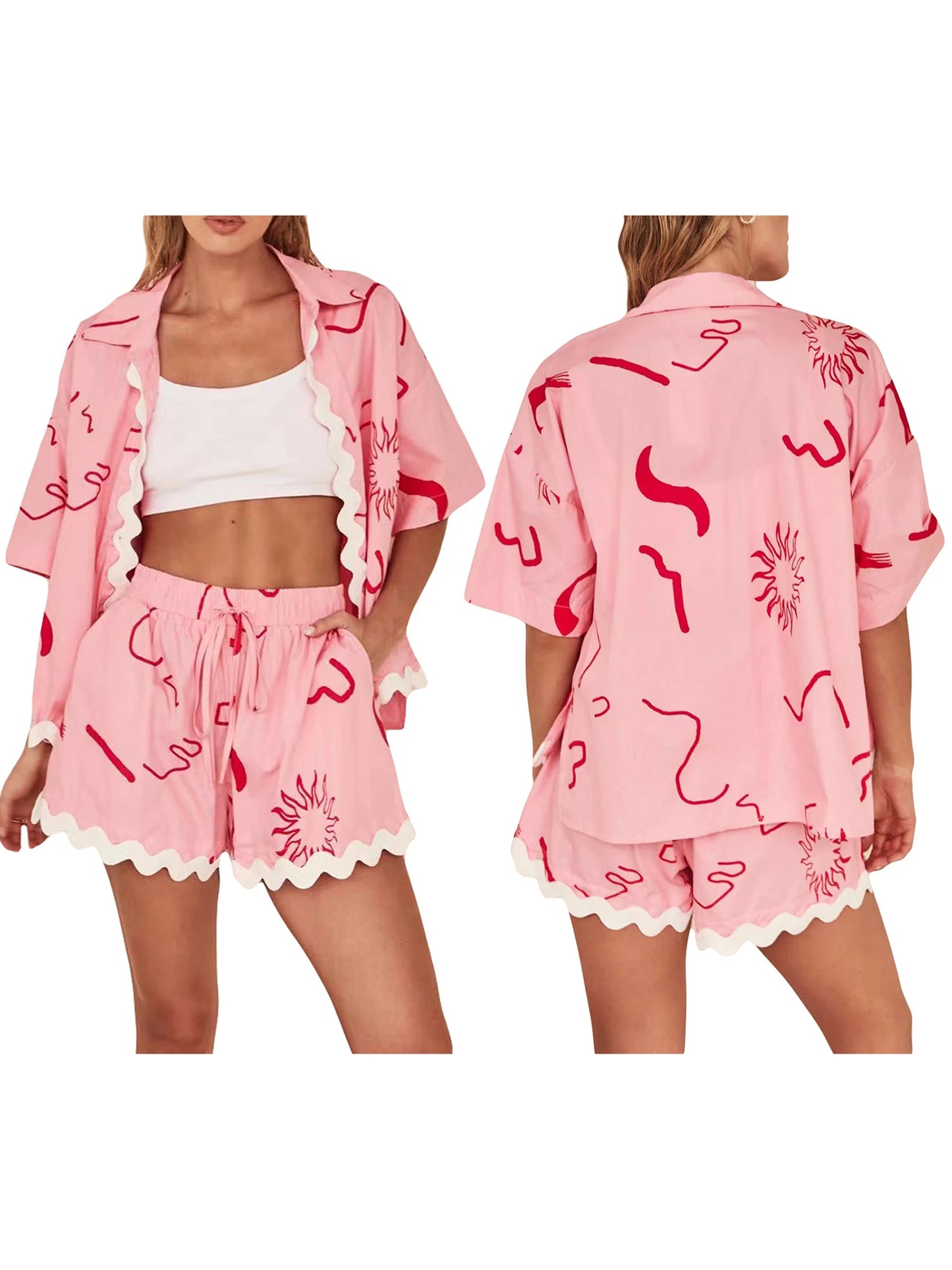 Women s Summer Loungewear Set Fashion Print T-Shirt Shorts