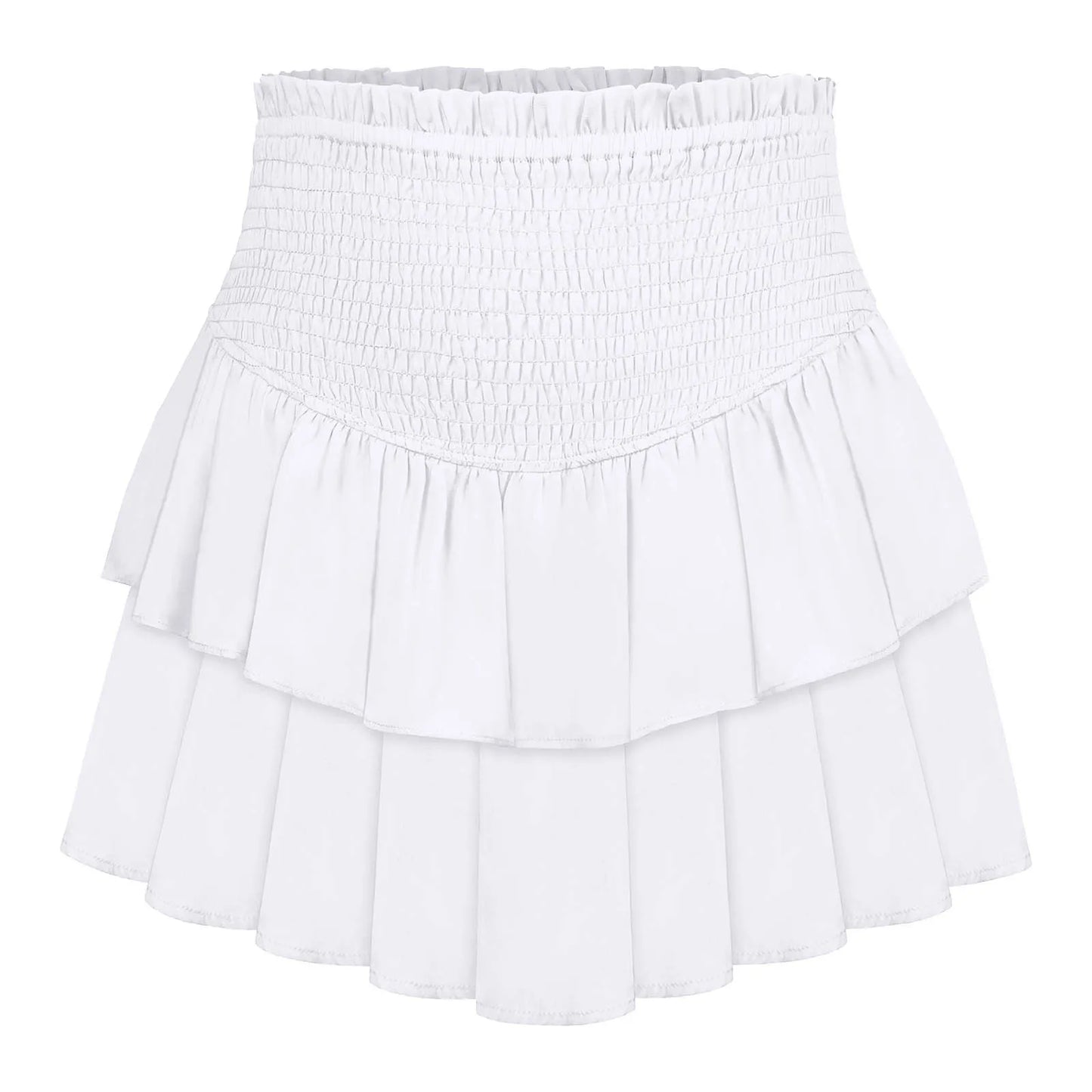 Ruffles Mini Skirts 2024 Summer Solid Color High Waist A Line Skirt